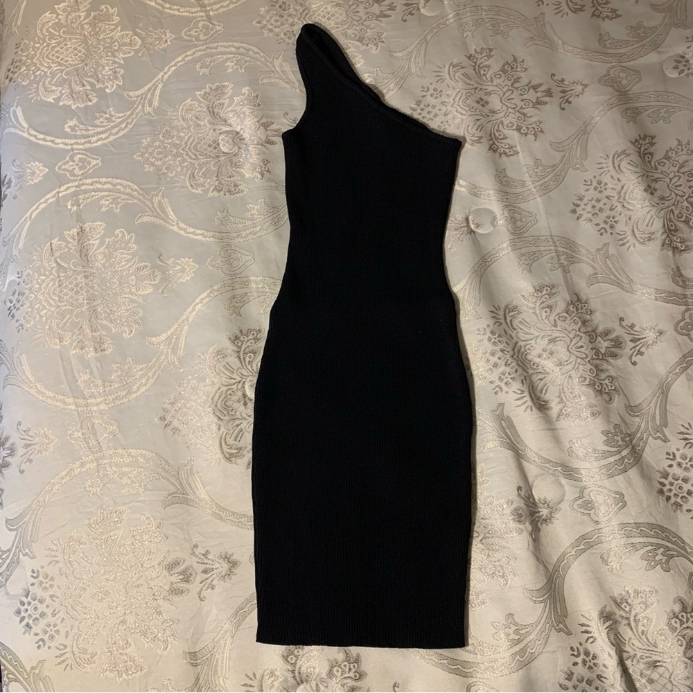Princess Polly Fitted Black One Shoulder Mini Dress